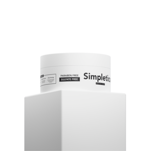 White jar with 'Simpletics' branding on a white background